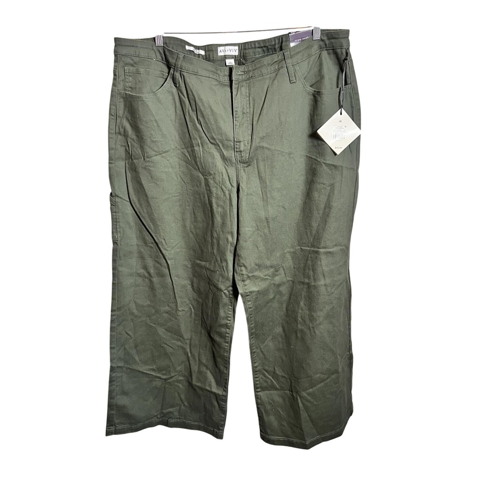 AVA & VIV‎ Olive Women's Wide Leg High-Rise Stretch Jeans Size 22R